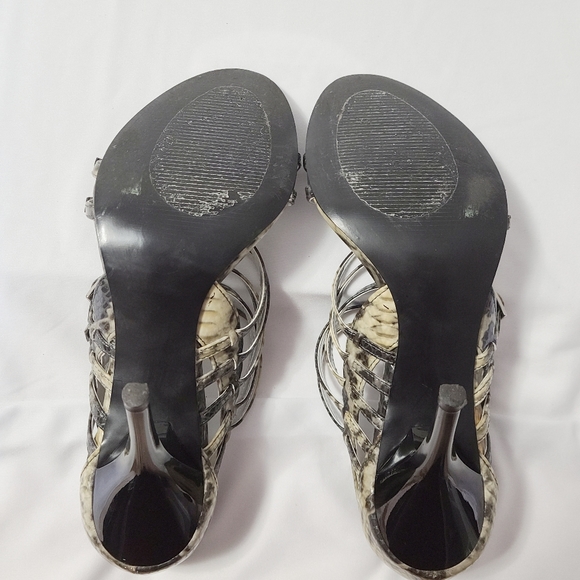 Carlos Santana Candy Black Grey Strappy Sandals Heels Shoes Pumps Women 7M Snake - Picture 7 of 8